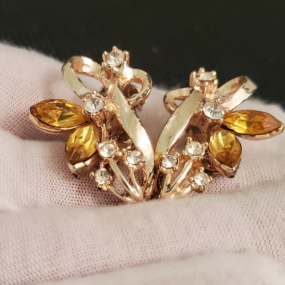 Vintage Jewelry Set ~ Vintage Earrings Rhinestones Yellow ~ Vintage Brooch - Picture 14 of 16